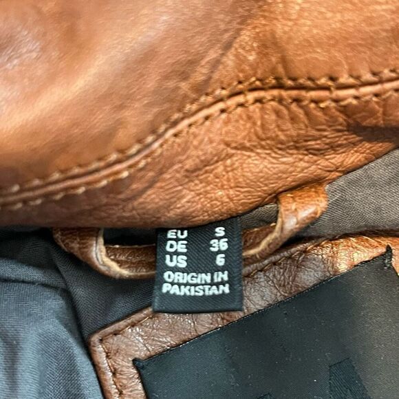 Mauritius Cognac Brown Leather Fayola RF Full Zip Moto Jacket Women's Size 6 - Picture 6 of 9